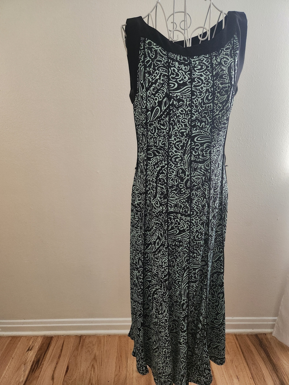 Perceptions New York Black & Mint Abstract Paisley Sleeveless Dress M